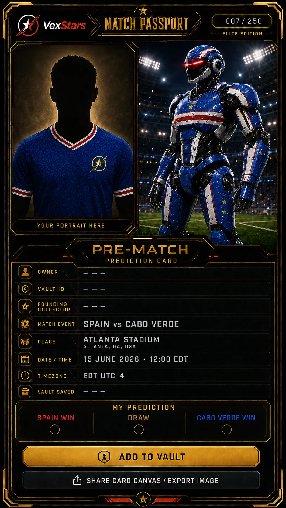 Example portrait card from the VexStars free app flow