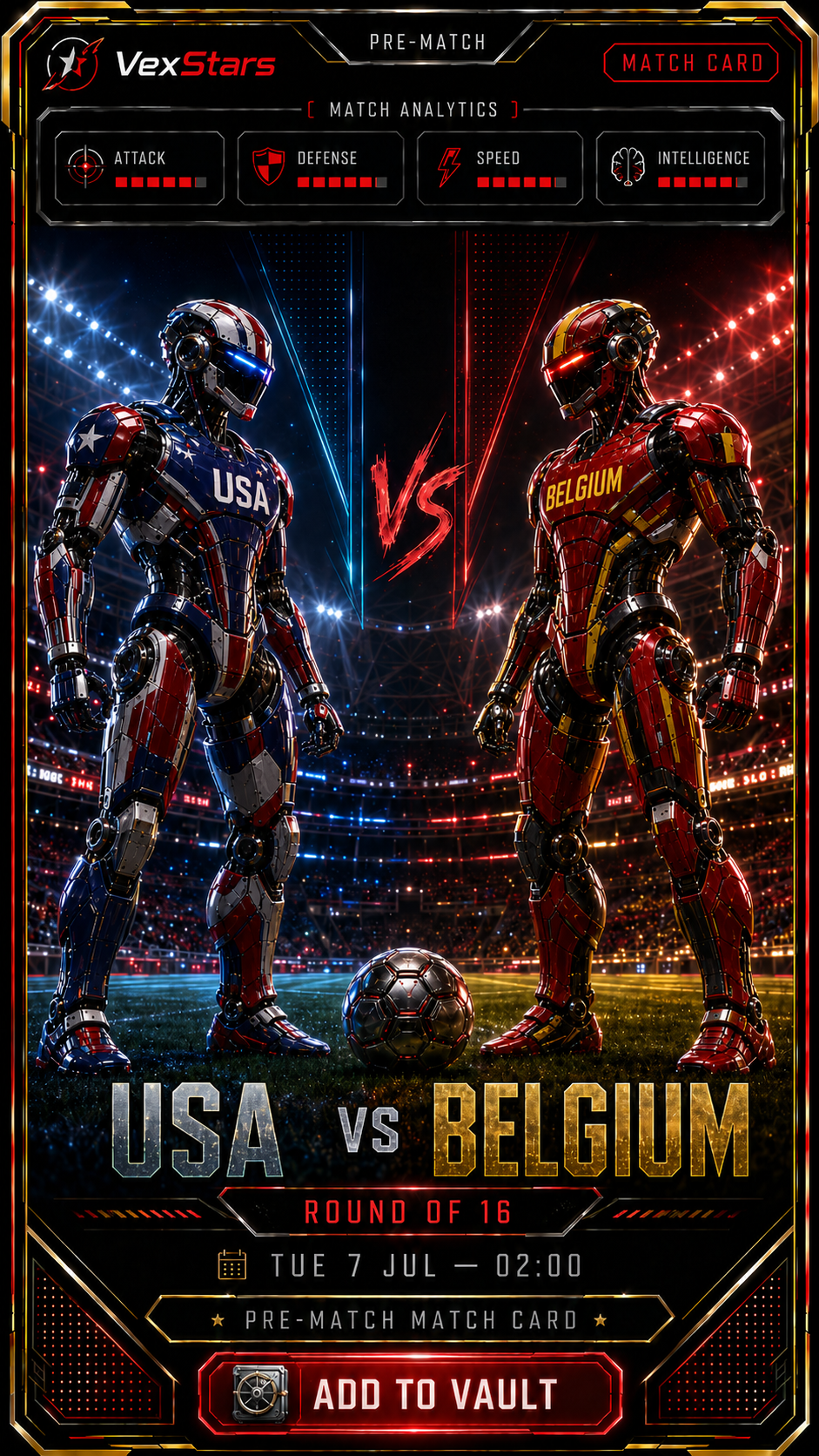 VexStars USA vs Belgium Round of 16 match card front